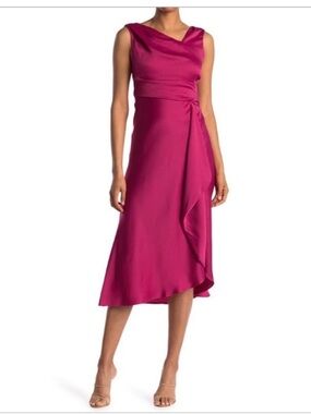 Just Taylor Fuchsia Sleeveless Draped Midi Dress
